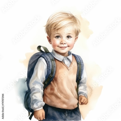 Young schoolboy boy with a backpack over his shoulders
