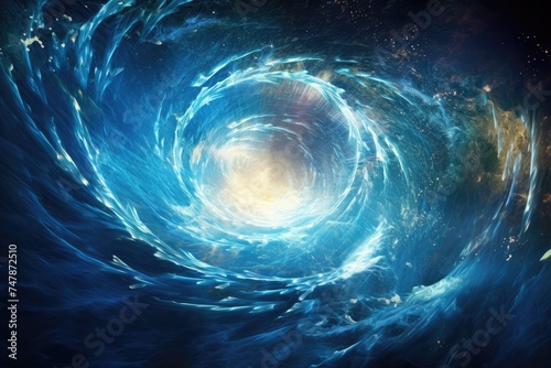 Abstract background with bright blue spiral on dark sky