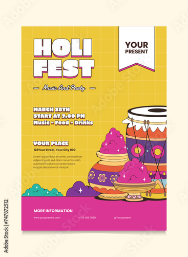 Retro Holi Fest Design Poster. Suitable For Event Promotion Poster