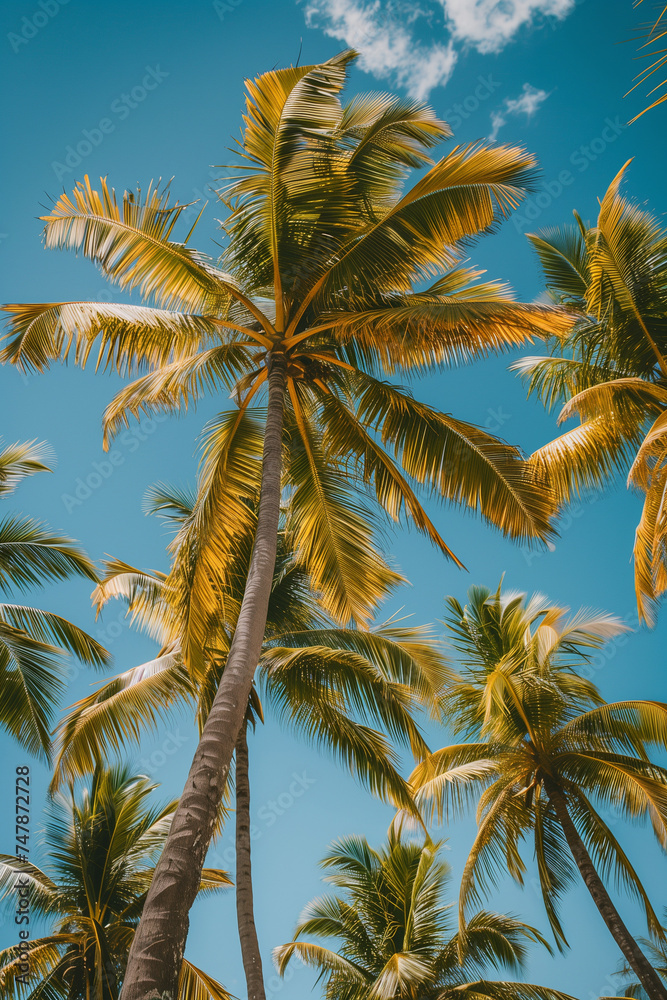 coconut palm tree in the tropical beach on sky background