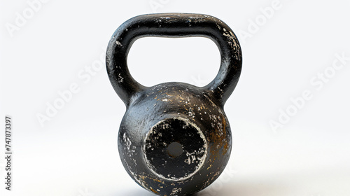 one black metal kettlebell for sports on a white isolated background photo