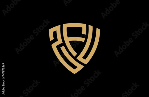 ZFU creative letter shield logo design vector icon illustration