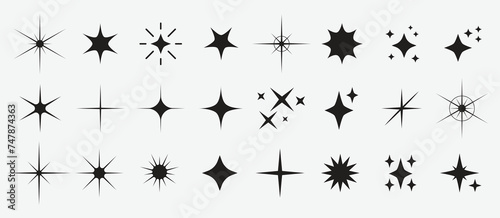 Set stars line art icon. Vector four-pointed star for logo  social media stories
