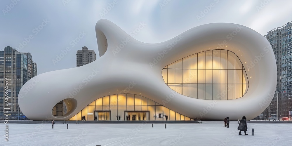 Modern Waterfront Architectural Marvel With Fluid Design Blending Art and Function, Generative AI Modern Waterfront Architectural Marvel With Fluid Design Blending Art and Function, Generative AI
