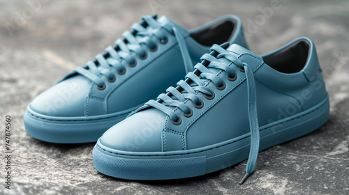 blue shoes mock up isolated on pastel white background © daniel