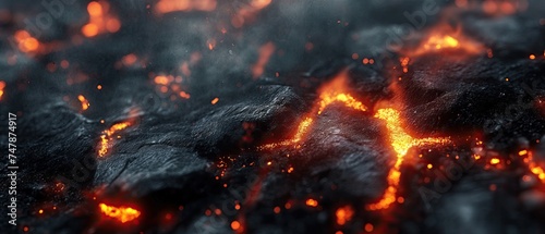 Hot glowing lava stone clos-up