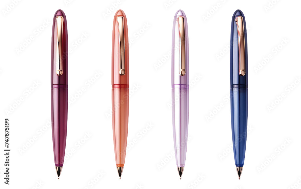 Four vibrant pens of different colors are neatly lined up next to each other on a flat surface. The pens are standing upright, showcasing their varying shades and ink tips. Four vibrant pens of different colors are neatly lined up next to each other on a flat surface. The pens are standing upright, showcasing their varying shades and ink tips.