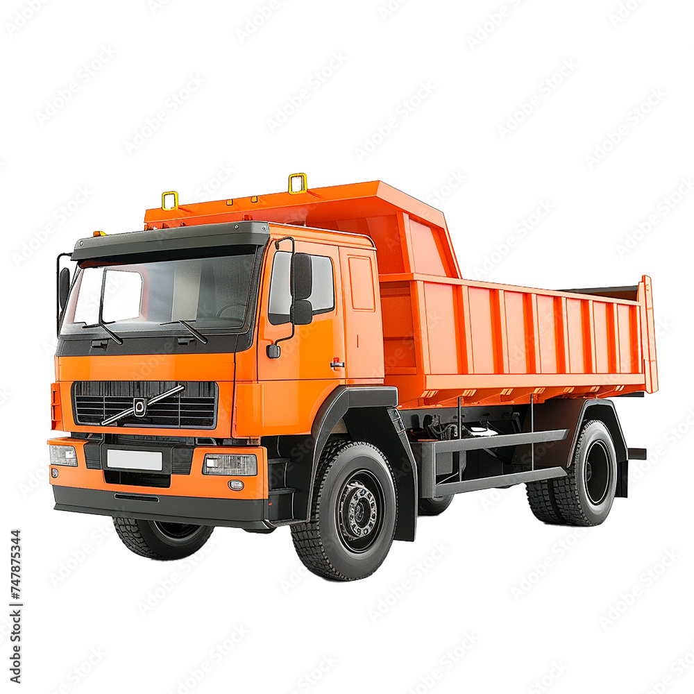3d rendering of a dump truck with a euro cabin. Isolated on a transparent background. Construction and Repair. Building and Reconstruction