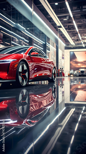 Luxury Electric Cars Displayed in a Modern, Ambient Showroom