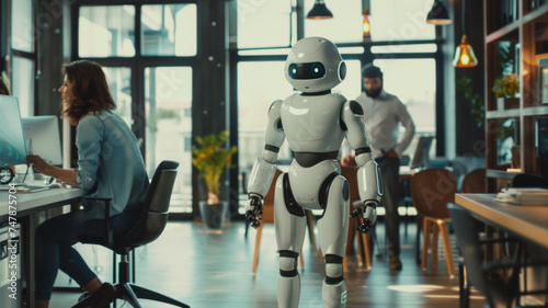 Wallpaper Mural Humanoid robot navigating an office space, embodying advanced AI integration. Torontodigital.ca