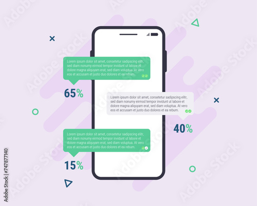 Smartphone chat converation infographic with colorful elements. Full editable data graphs for flow charts, presentations and UI