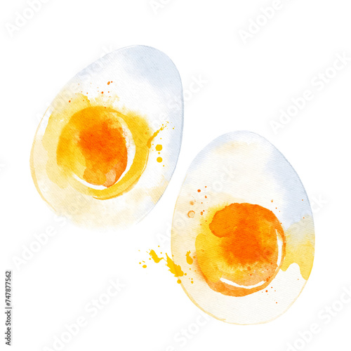 Watercolor illustration scrambled eggs. Vector isolated painting of fresh organic food breakfast