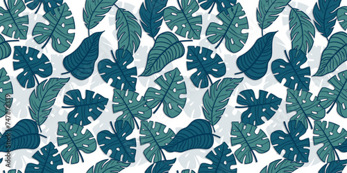 seamless pattern with leaves Tropical seamless pattern with leaves. Fashionable summer background with leaves for fabric, wallpaper, paper, covers.Background of tropical leaves
