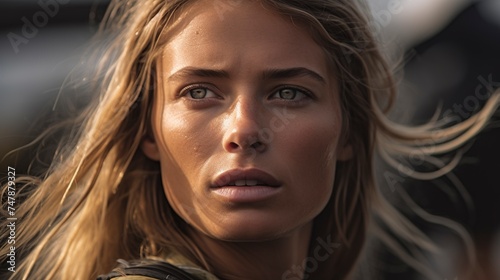 female swimmer, beautiful young woman's face and pretty eyes.Generative AI