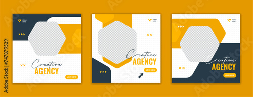 Corporate creative agency social media post design set. yellow business editable square template 