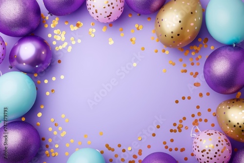 Balloons with confetti. Background template design with helium balloons for Party for Birthday and anniversary celebration  carnival. weddings and valentine s day and international women s day