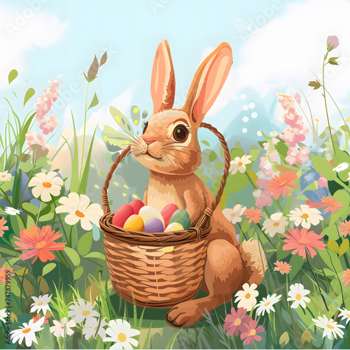 easter bunny with basket of eggs