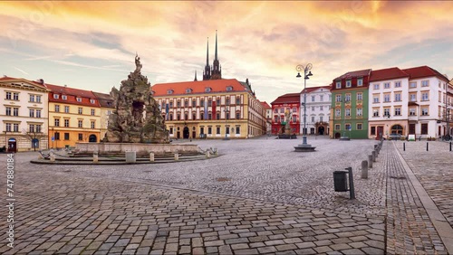 Time lapse of old town of Brno at sunset. Zeleny trh square Czech Republic photo