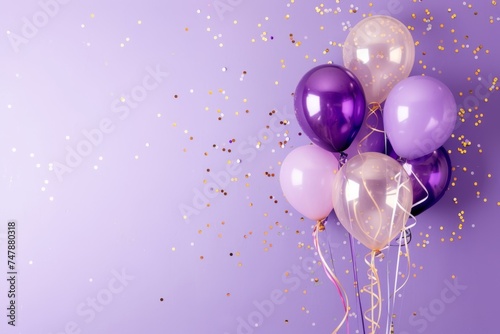 Balloons with confetti. Background template design with helium balloons for Party for Birthday and anniversary celebration, carnival. weddings and valentine's day and international women's day