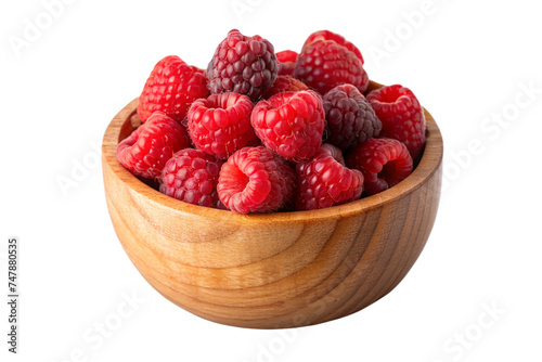 wooden bowl with raspberry on a transparent background