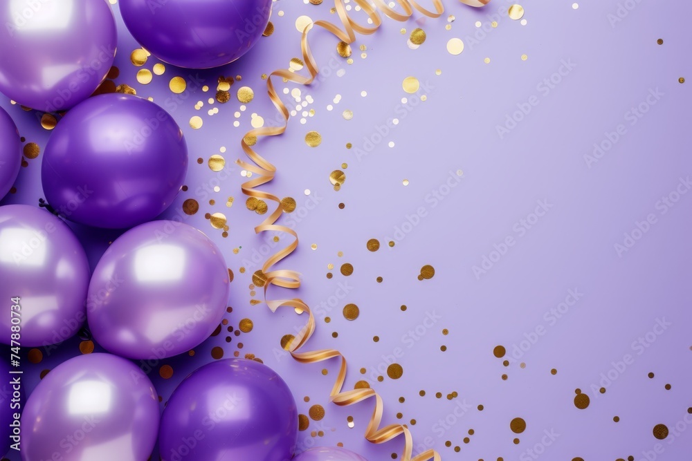 Balloons with confetti. Background template design with helium balloons for Party for Birthday and anniversary celebration, carnival. weddings and valentine's day and international women's day Balloons with confetti. Background template design with helium balloons for Party for Birthday and anniversary celebration, carnival. weddings and valentine's day and international women's day