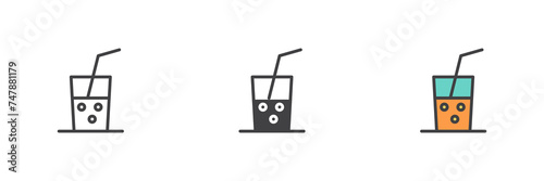 Cocktail glass with straw different style icon set