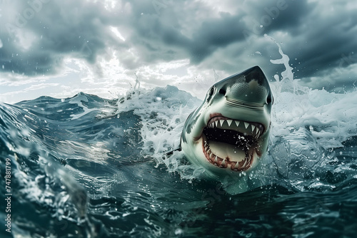 Great White Shark Breaching the Ocean Surface
