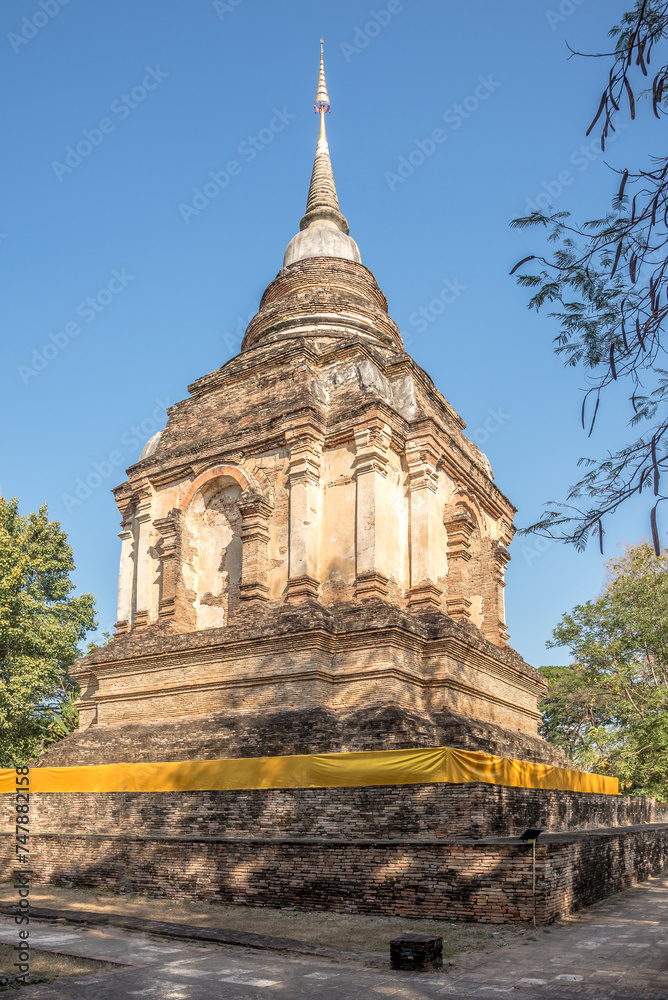 View at the Stupa near Wat of Jed Yod in the streets of Chiang Mai town in Thailand.