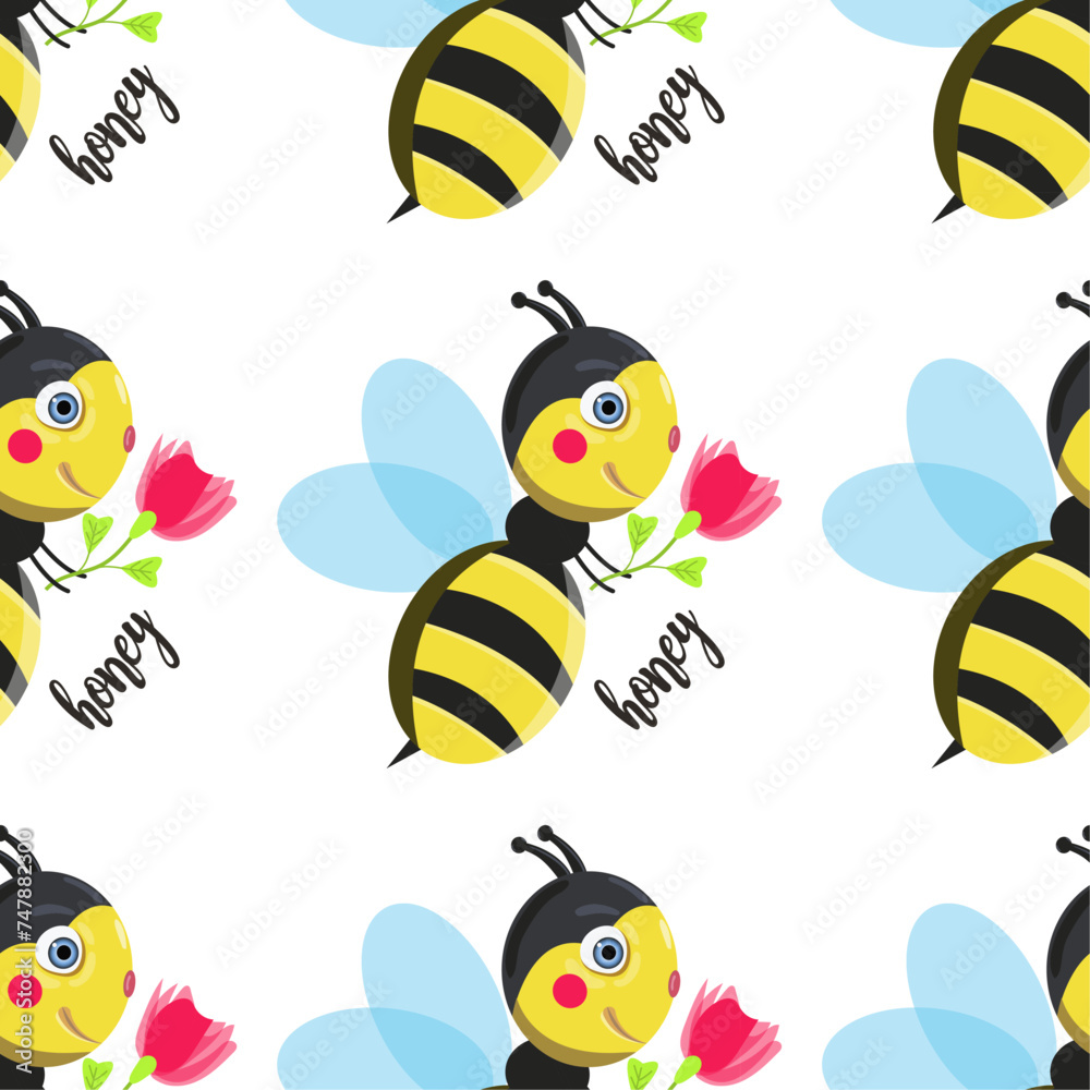 Vector pattern, flowers, spring, bee Vector pattern, flowers, spring, bee