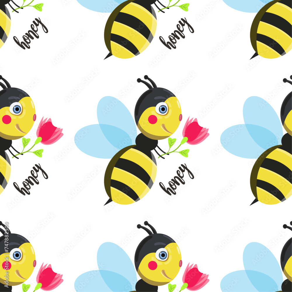 Vector pattern, flowers, spring, bee