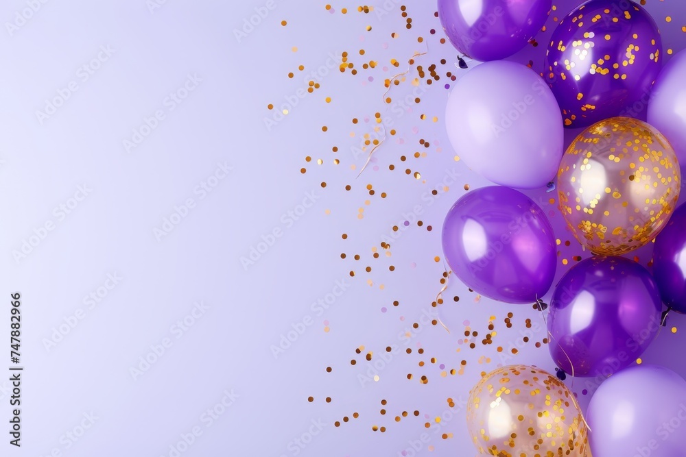 Balloons with confetti. Background template design with helium balloons for Party for Birthday and anniversary celebration, carnival. weddings and valentine's day and international women's day Balloons with confetti. Background template design with helium balloons for Party for Birthday and anniversary celebration, carnival. weddings and valentine's day and international women's day
