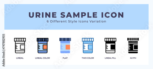 Urine sample icon set with different styles. Design elements for logo. Vector illustration.