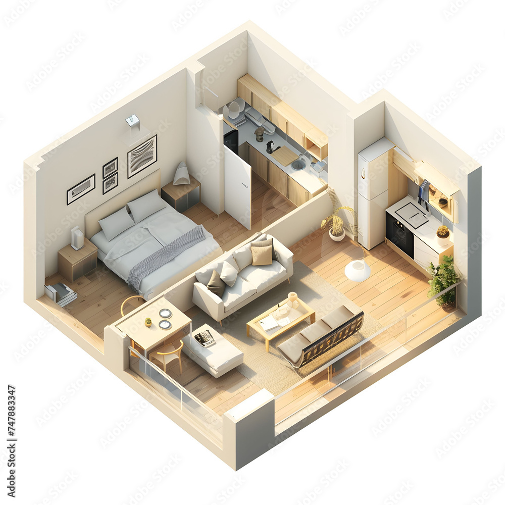 3D isometric living room. View of a small house. Architectual, building on white background. 3D isometric living room. View of a small house. Architectual, building on white background.
