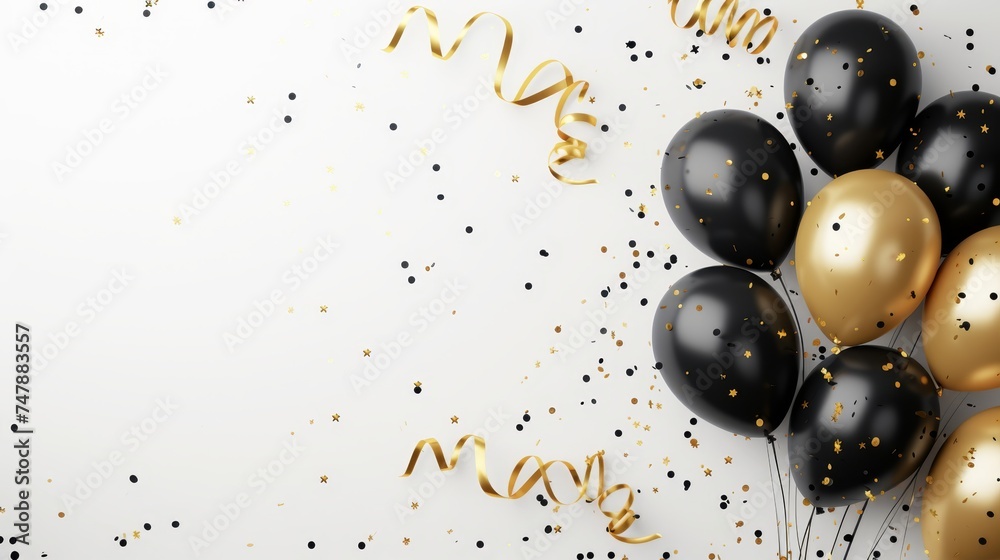 Balloons with confetti. Background template design with helium balloons for Party for Birthday and anniversary celebration, carnival. weddings and valentine's day and international women's day