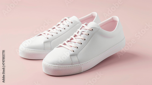 white shoes mock up isolated on pastel pink background