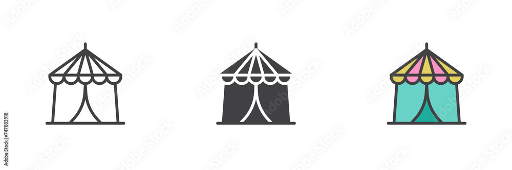 Circus tent different style icon set