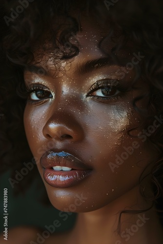 Portrait of confident black woman with natural hair promoting skincare and beauty. Concept Skincare Routine, Natural Beauty, Confidence Boost, Beauty Advertisement, Black Women Empowerment