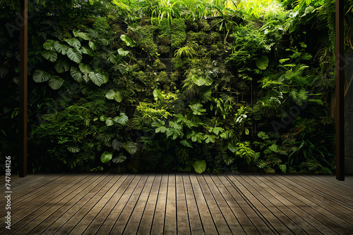 wooden floor and vertical garden background photo