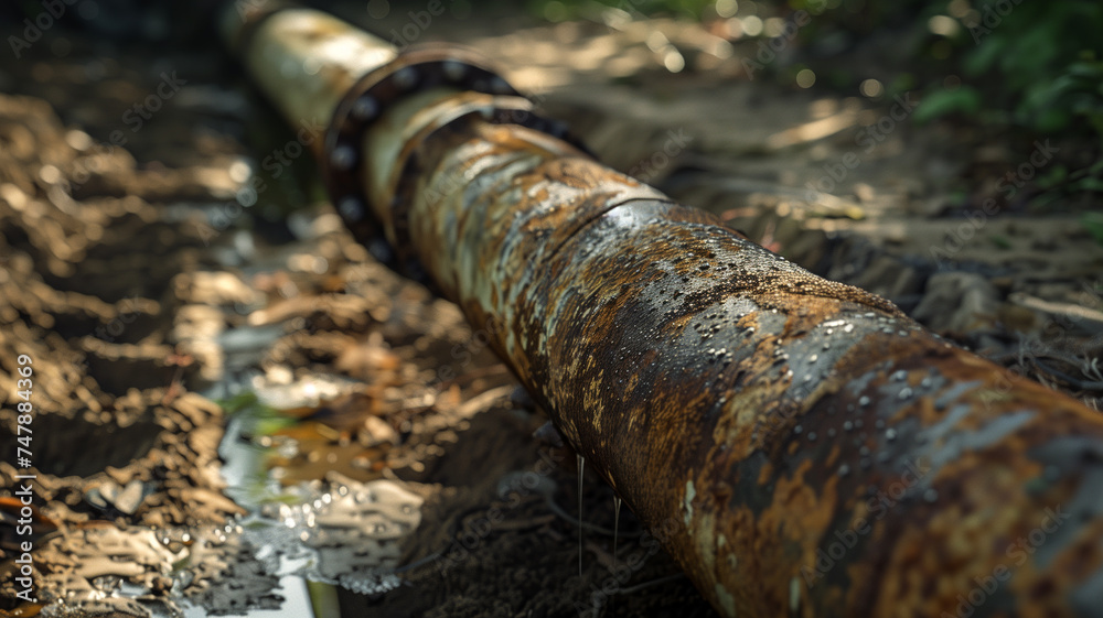 Corroded Metal Pipe in a Muddy Environment Corroded Metal Pipe in a Muddy Environment