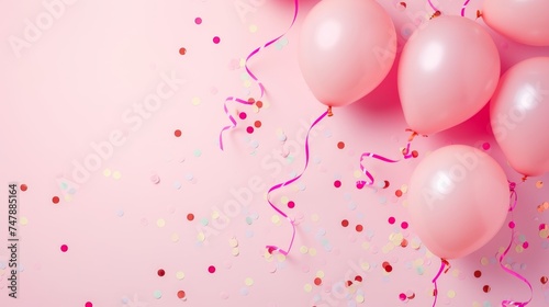 Balloons with confetti. Background template design with helium balloons for Party for Birthday and anniversary celebration  carnival. weddings and valentine s day and international women s day