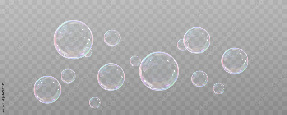 Realistic soap bubbles.Flying bubbles on a transparent background.	