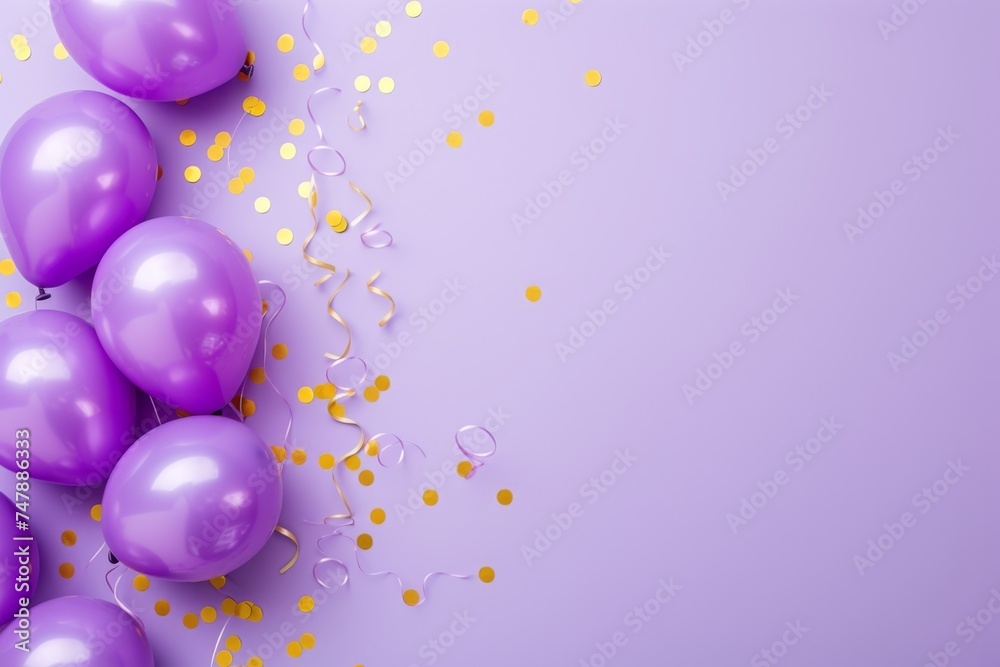 Balloons with confetti. Background template design with helium balloons for Party for Birthday and anniversary celebration, carnival. weddings and valentine's day and international women's day Balloons with confetti. Background template design with helium balloons for Party for Birthday and anniversary celebration, carnival. weddings and valentine's day and international women's day