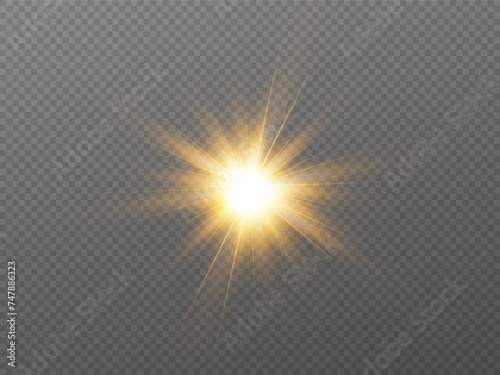 Golden particles of light. Golden light. Light flare.Stars isolated on transparent background. 