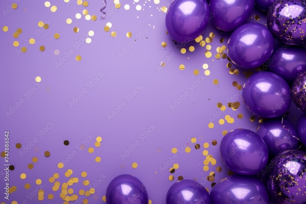 Balloons with confetti. Background template design with helium balloons for Party for Birthday and anniversary celebration, carnival. weddings and valentine's day and international women's day Balloons with confetti. Background template design with helium balloons for Party for Birthday and anniversary celebration, carnival. weddings and valentine's day and international women's day