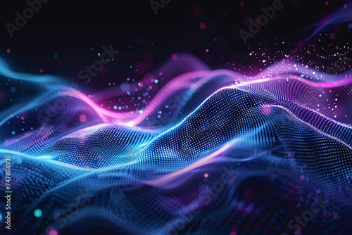 Technology data background glowing particles abstract futuristic and technology digital wave particles glowing background, 3D rendering