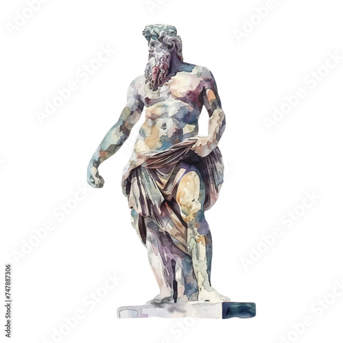 Statue of Zeus of Olympia, watercolor on white background