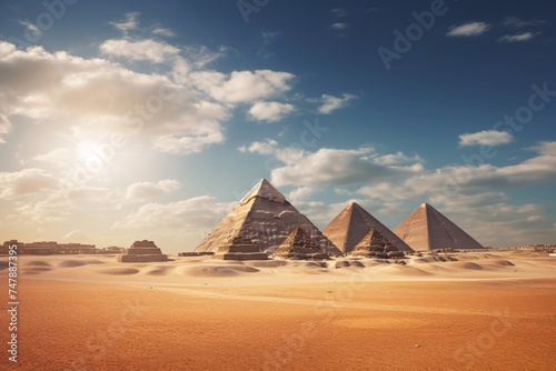 a group of pyramids in a desert