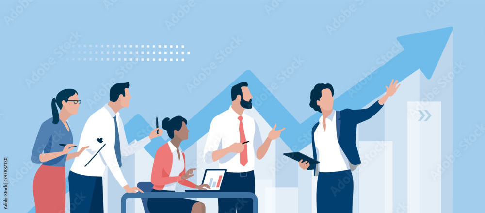 © bizvector - Presentation, vision, strategy . The female leader. Discussing business plan. Vector illustration © bizvector - Presentation, vision, strategy . The female leader. Discussing business plan. Vector illustration