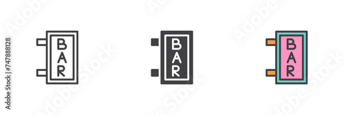 Bar signboard different style icon set