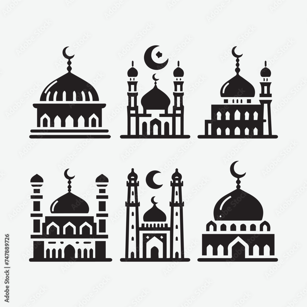 Islamic mosque with moon, stars vector. Greeting Banner Template Illustration